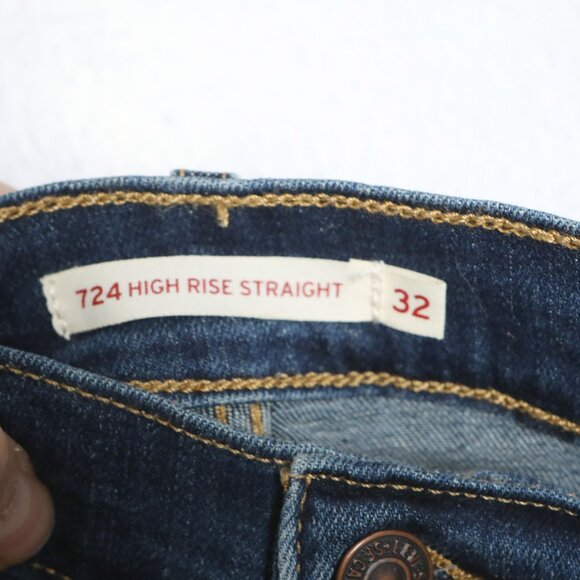 Levi's 724 High Rise Slim Straight Jeans Dark Wash Stretch Denim Classic - Picture 6 of 10